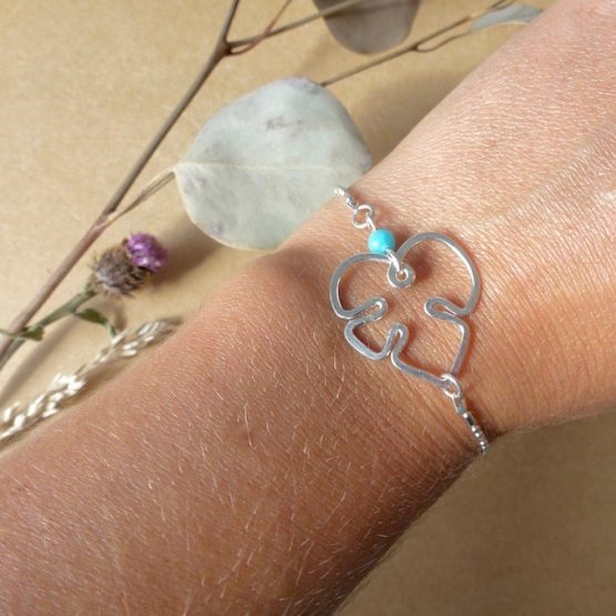 bracelet fin feuille et perles turquoise